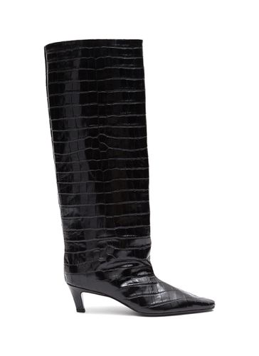 Croc-embossed Leather Wide Shaft Boots - TOTÊME - Modalova
