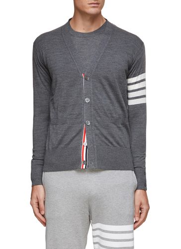 Four Bar Stripe Merino Wool V-Neck Cardigan - THOM BROWNE - Modalova