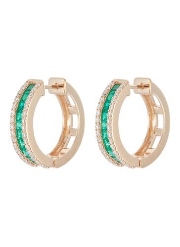 Mondrian' Diamond Emerald 14k Gold Hoop Earrings - BEE GODDESS - Modalova