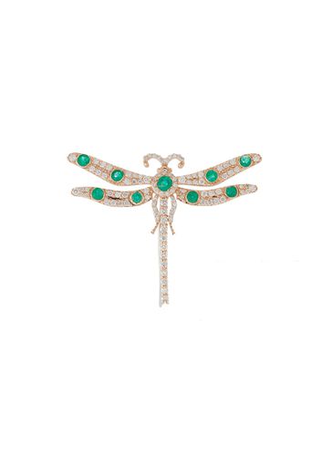 Secret Garden' Diamond Emerald 14k Gold Dragonfly Brooch - BEE GODDESS - Modalova