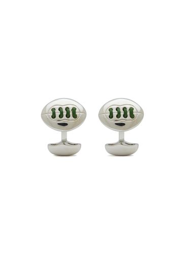 AMERICAN FOOTBALL HAND SEWN LEATHER DETAIL RHODIUM PLATED CUFFLINKS - BABETTE WASSERMAN - Modalova