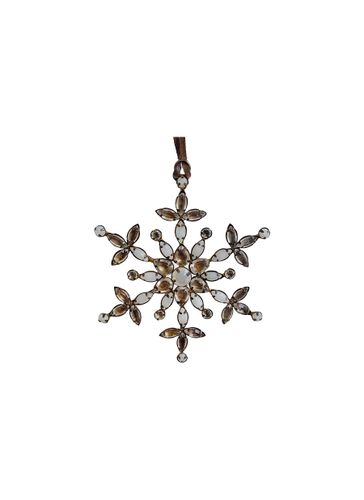 Rhinestone Embellished Rusty Effect Metal Snowflake Ornament - Brown - SHISHI - Modalova