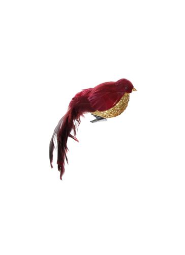GLITTER FEATHER TAIL BIRD ORNAMENT - BURGUNDY/GOLD - SHISHI - Modalova