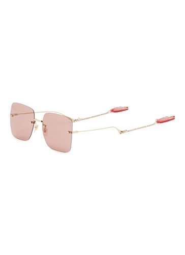 Rimless Pink Lens Ice Lolly Charms Metal Square Sunglasses - GUCCI - Modalova