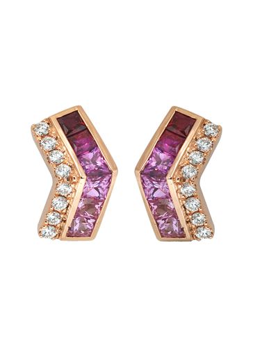 ‘Origami Ziggy' Diamond Pink Sapphire 18K Rose Gold V-Stud Earrings - KAVANT & SHARART - Modalova