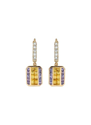 ‘GeoArt' Diamond Yellow And Purple Sapphire 18K Gold Drop Earrings - KAVANT & SHARART - Modalova