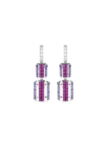 ‘GeoArt' Diamond Pink And Purple Sapphire 18K White Gold Drop Earrings - KAVANT & SHARART - Modalova