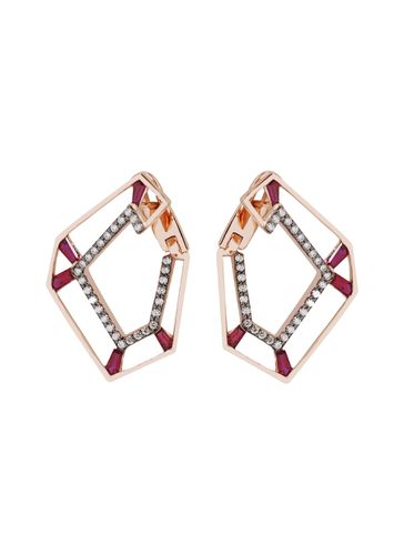 ‘Origami Link No.5' Brown Diamond Ruby 18K Rose Gold Earrings - KAVANT & SHARART - Modalova