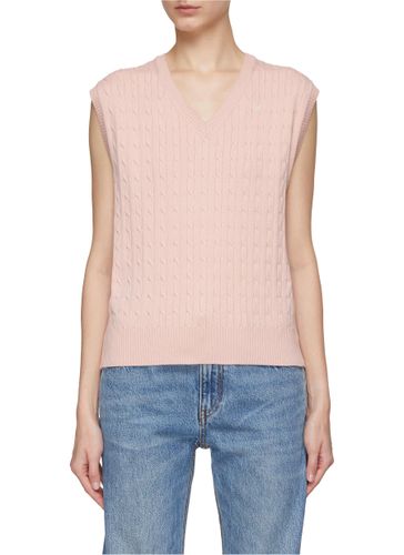 Logo Embroidery Cable Knit V-Neck Vest - DUNST - Modalova