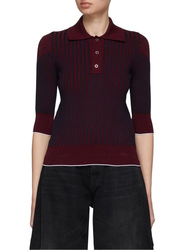 Bicoloured Ribbed Knit Quarter Sleeve Polo Shirt - BOTTEGA VENETA - Modalova