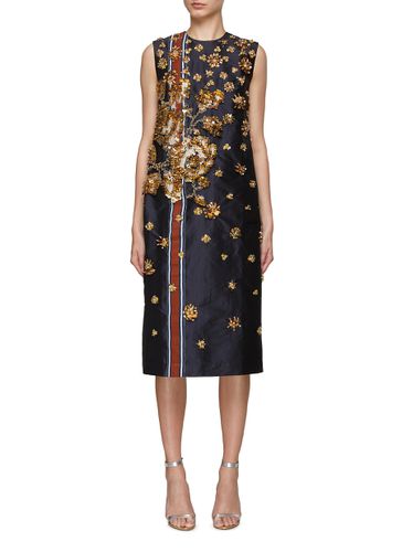 Beaded Silk Midi Shift Dress - BIYAN - Modalova