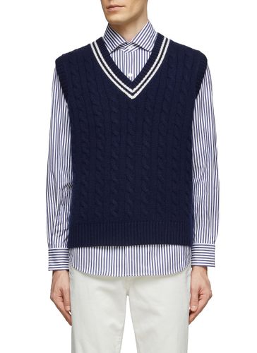 CONTRAST TRIM V-NECK CASHMERE CABLE KNIT VEST - DREYDEN - Modalova