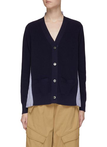 Stripe Pleated Back Panel V-Neck Cardigan - SACAI - Modalova