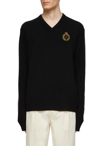 V-NECK ROYAL LOGO EMBROIDERY SWEATER - MANORS - Modalova