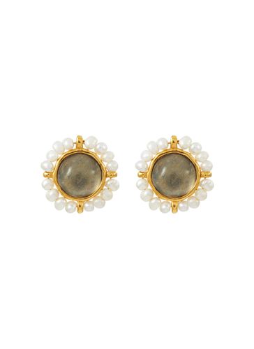 ‘Venise' 24K Gold Plated Brass Pearl Quartz Round Earrings - GOOSSENS - Modalova
