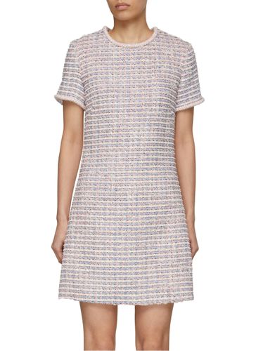 Sequin Embellished Trim Tweed Short Sleeve Dress - SOONIL - Modalova