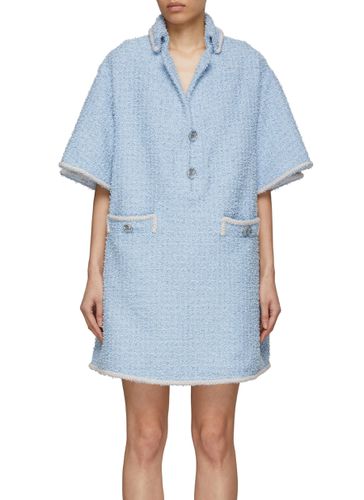 Sequin Embellished Trim Oversized Short Sleeve Tweed Dress - SOONIL - Modalova