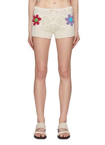 Flower Cotton Crochet Knit Shorts - ROSE CARMINE - Modalova