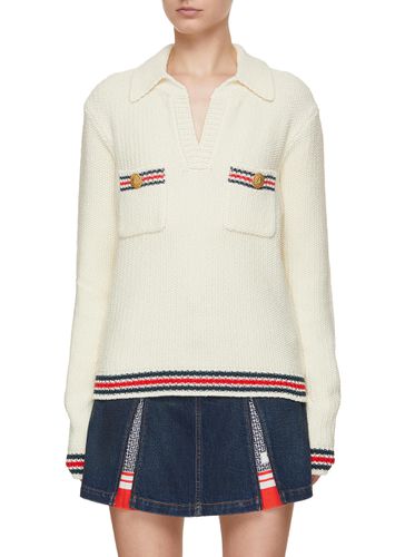 Stripe Detail Knit Polo Shirt - BALMAIN - Modalova