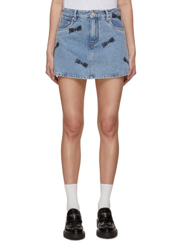 Bow Print Denim Mini Skirt - MO & CO. - Modalova