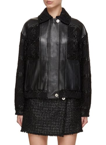 Macro Check Lurex Tweed Leather Blouson Jacket - VERSACE - Modalova