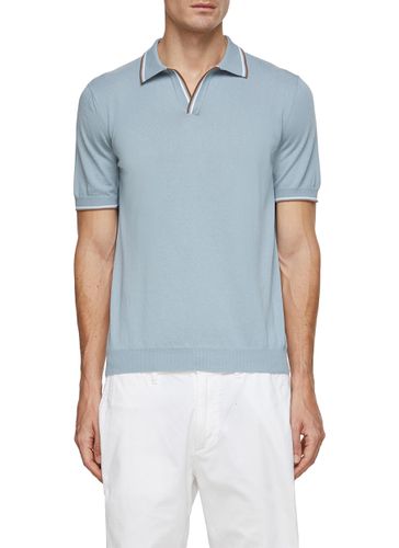 Stripe Trim Buttonless Polo Shirt - EQUIL - Modalova