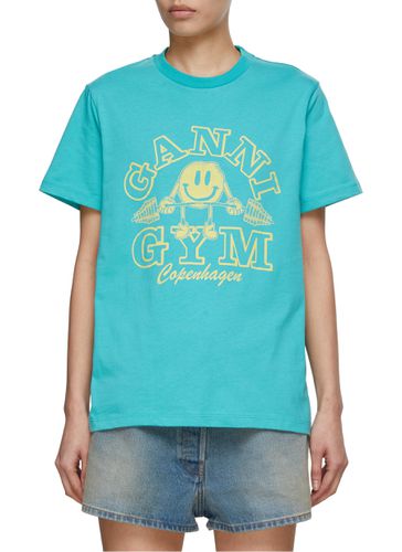 Smiley Gym Print Relaxed Crewneck T-Shirt - GANNI - Modalova
