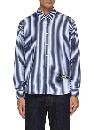 Flower Logo Embroidered Striped Shirt - KITSUNE - Modalova