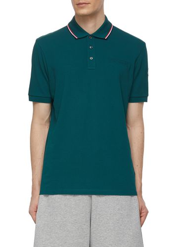 Stripe Collar Detail Polo Shirt - MONCLER - Modalova