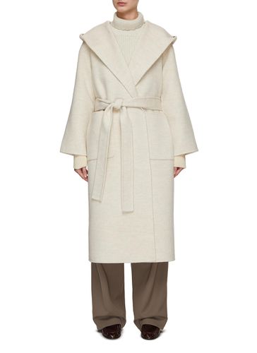 Wool Blend Belted Coat With Hood - THE LOOM - Modalova