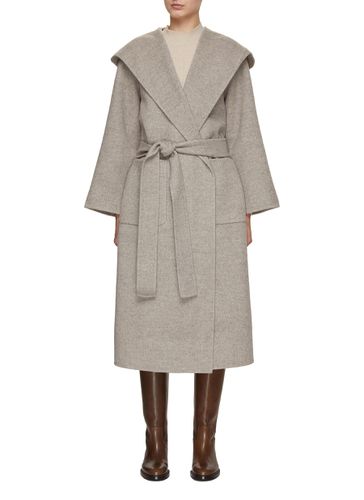 Wool Blend Belted Coat With Hood - THE LOOM - Modalova
