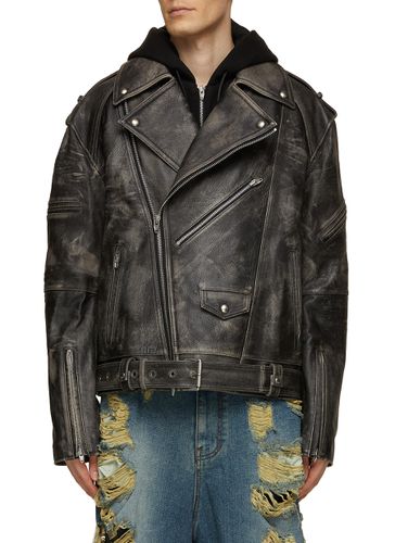 Distressed Leather Biker Jacket - JUUN.J - Modalova