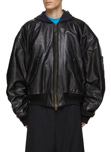 Hooded Leather Oversized Bomber Jacket - BALENCIAGA - Modalova