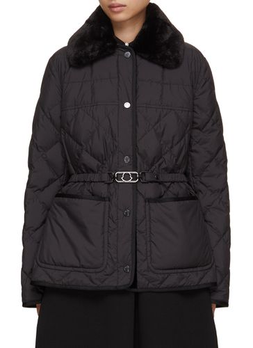 Removable Fur Collar Belted Jacket - MONCLER - Modalova