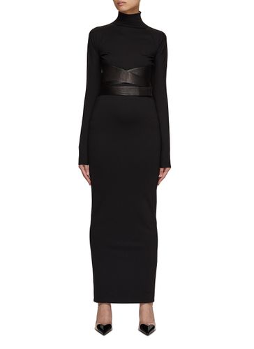 Leather Crossover Waistband Bodycon Dress - ALAÏA - Modalova