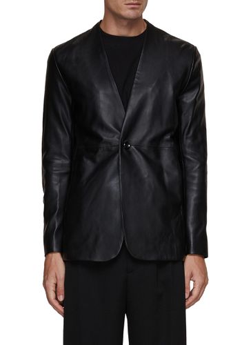 Single Breasted Collarless Leather Blazer - ATTACHMENT - Modalova