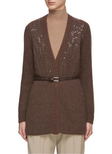 Sequin Chunky Knit Belted Cardigan - PESERICO - Modalova