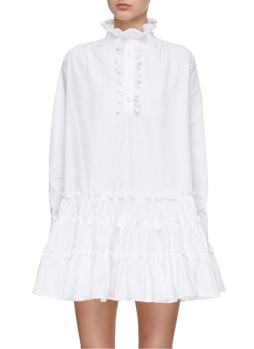 Ruffle High Neck Mini Shirt Dress - MING MA - Modalova