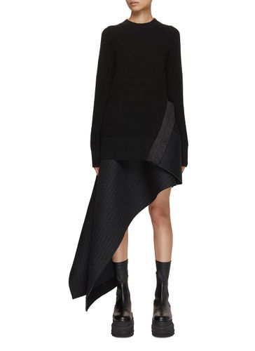 Chunky Knit Asymmetric Drape Pinstripe Dress - SACAI - Modalova