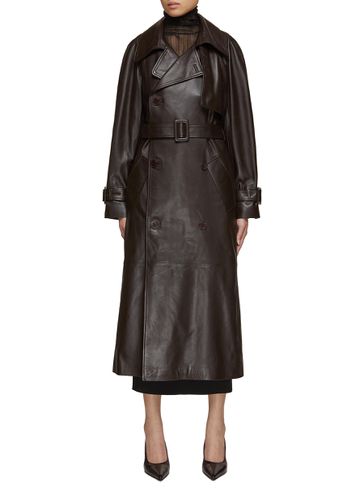 Double Breasted Leather Trench Coat - NOUR HAMMOUR - Modalova