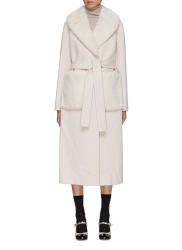 Mink Fur Collar Belted Coat - YVES SALOMON - Modalova