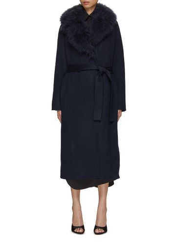 Belted Fur Collar Wool Cashmere Knit Coat - YVES SALOMON - Modalova