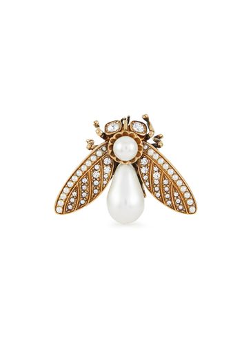 Brass Pearl Crystal Moth Brooch - THOT GIOIELLI - Modalova
