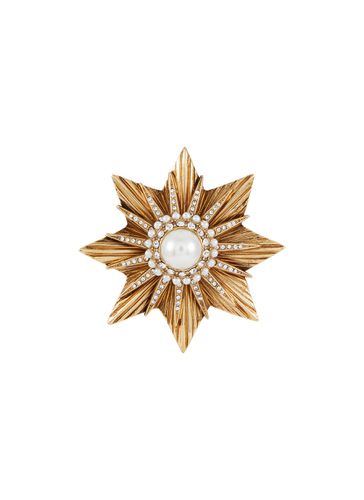 Brass Pearl Crystal Star Brooch - THOT GIOIELLI - Modalova