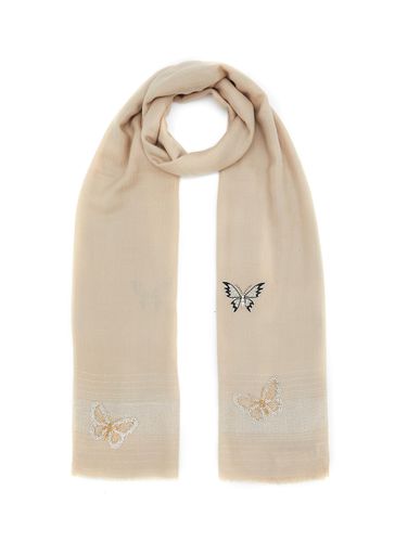 Flying Butterfly Embroidered Wool Scarf - JANAVI - Modalova