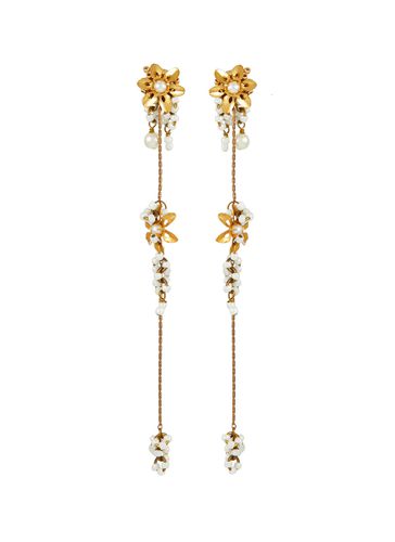 Yukiyanagi Glass Pearl Brass Long Earrings - MONSHIRO - Modalova