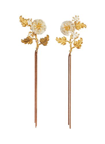 Anemone Bouquet Glass Pearl Brass Earrings - MONSHIRO - Modalova