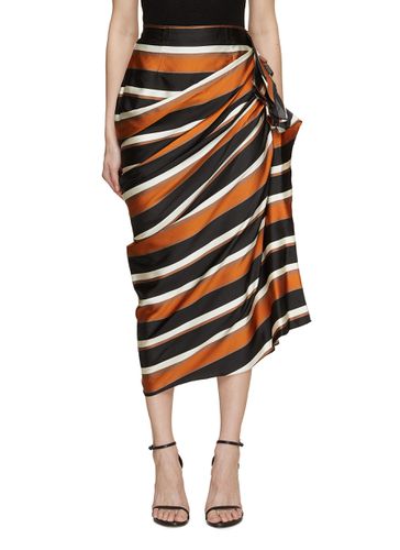 Mae Side Ruffle Striped Silk Skirt - BIYAN - Modalova