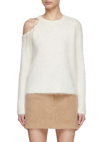 Swarovski Crystal Embellished Fluffy Cashmere One Shoulder Sweater - CRUSH COLLECTION - Modalova