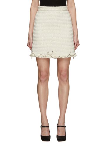Frayed Fringe Hem Chain Embellished Tweed Mini Skirt - SOONIL - Modalova